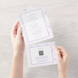 Victoriaans Toile Lavendel Bloemen Huwelijk All In One Uitnodiging