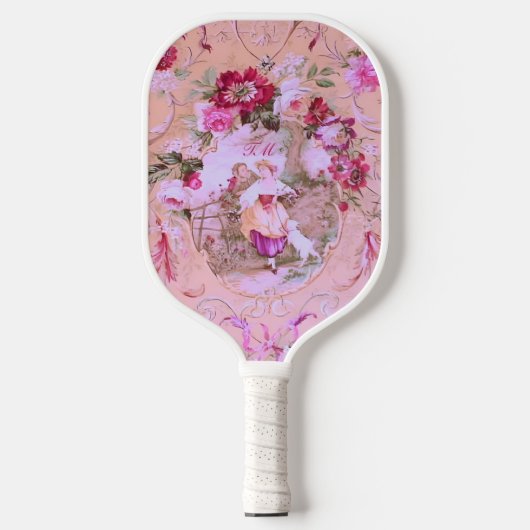 Victoriaans Toile Rococo Style Bloemen Roze Initia Pickleball Paddle (Voorkant)