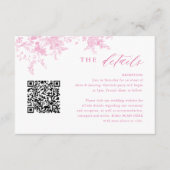 Victoriaans Toile Roze Bloemen Trouwdetails QR Informatiekaartje (Voorkant)