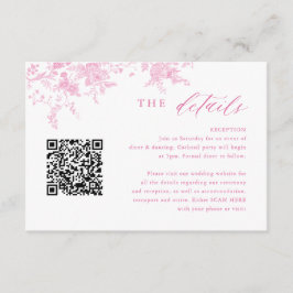 Victoriaans Toile Roze Bloemen Trouwdetails QR Informatiekaartje