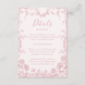 Victoriaans Toile Roze Chinoiserie Wedding Details Informatiekaartje (Voorkant)