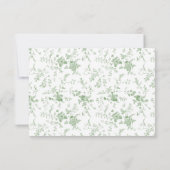 Victoriaans Toile Sage Groene Bloemen Huwelijk RSVP Kaartje (Achterkant)