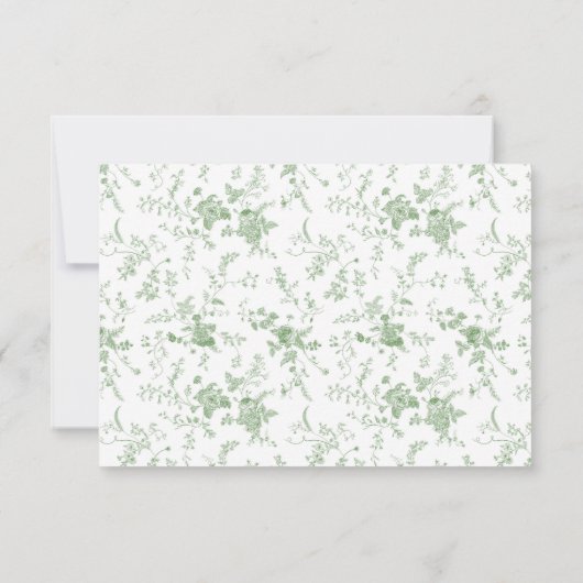 Victoriaans Toile Sage Groene Bloemen Huwelijk RSVP Kaartje (Achterkant)