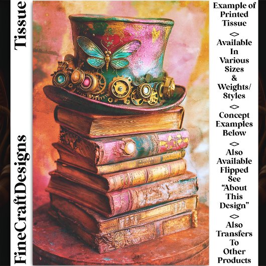 Victoriaans Top Hoed & Antiek Boeken CZ6R Decoupag Tissuepapier