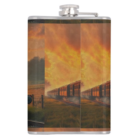 Victoriaans treinreis - Steampunk stoomtrein Heupfles (Achterkant)