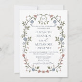 Victoriaans Tuin Dusty Blue Monogram Uitnodiging (Voorkant)