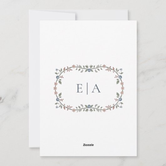Victoriaans Tuin Dusty Blue Monogram Uitnodiging (Achterkant)