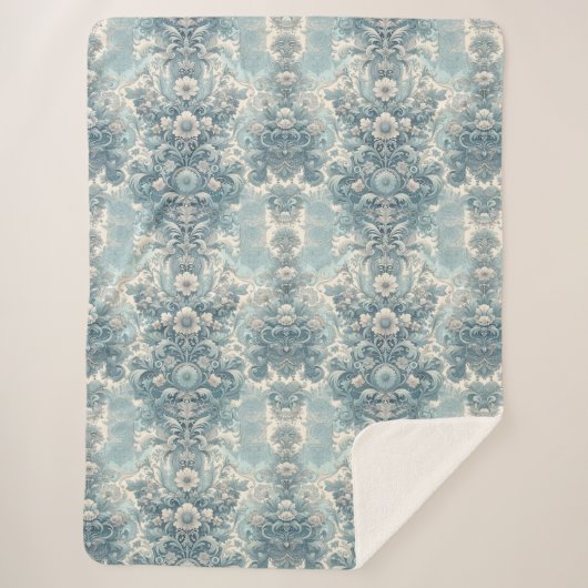 Victoriaans tuin in blauw | bloemenbarok sherpa deken (Voorkant)