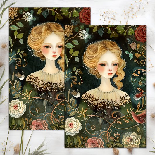 VICTORIAANS TUIN MEISJE DECOUPAGE TISSUE PAPIER