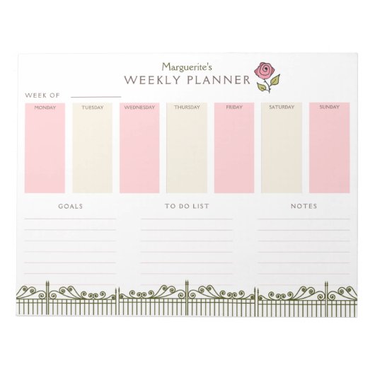 Victoriaans tuin weekblad planner to-do lijst notitieblok (Voorkant)