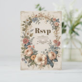 Victoriaans  tuinbouwbruiloft RSVP kaartje (Staand voorkant)