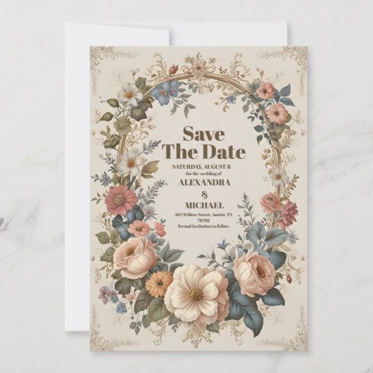 Victoriaans  tuinbouwbruiloft save the date (Voorkant)