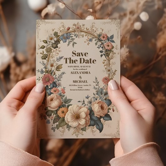 Victoriaans tuinbouwbruiloft save the date