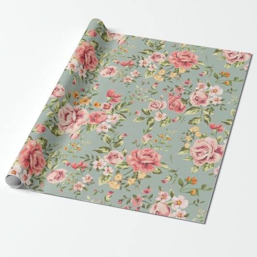 Victoriaans  tuinbouwpatroon cadeaupapier (Uitgerold)