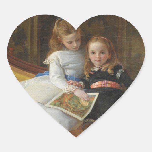 Victoriaans twee jonge meisjes in nood hart sticker (Voorkant)