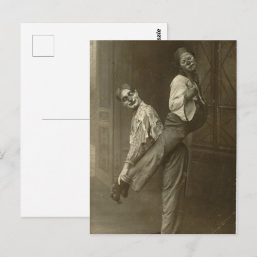Victoriaans tweekleurige Clowns en Stunt Briefkaart (Voorkant / Achterkant)