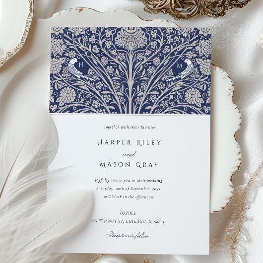 Victoriaans tweelingvogels Monogram bruiloft Kaart