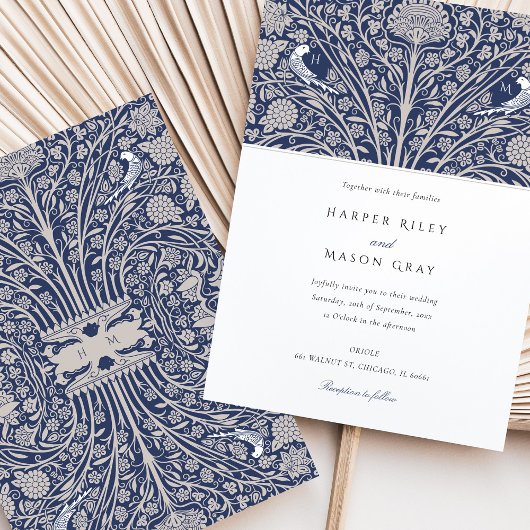 Victoriaans tweelingvogels Monogram bruiloft Kaart