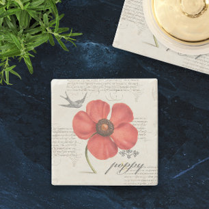 🍷 Victoriaans typografie +  rode papaver Stenen Onderzetter