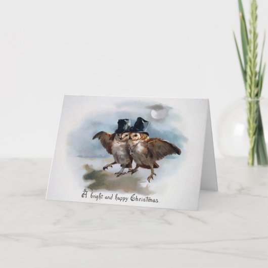 Victoriaans Uilen Kerst Kaart (Voorkant)
