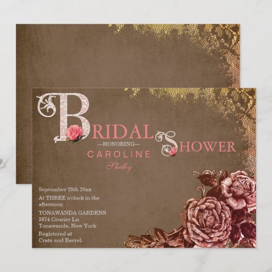 Victoriaans Uitnodiging van de Bridal van het Roo (Voorkant / Achterkant)