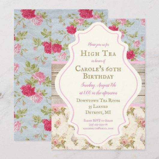 Victoriaans uitnodiging van Floral Shabby Chic Par (Voorkant / Achterkant)