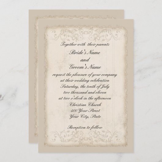 Victoriaans uitnodiging voor bruiloft (Voorkant / Achterkant)