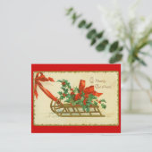  Victoriaans uitnodiging voor kerstmis Sled Holly (Staand voorkant)