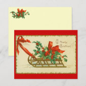  Victoriaans uitnodiging voor kerstmis Sled Holly (Voorkant / Achterkant)