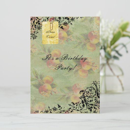 Victoriaans uitnodiging voor peach-verjaardag (Staand voorkant)