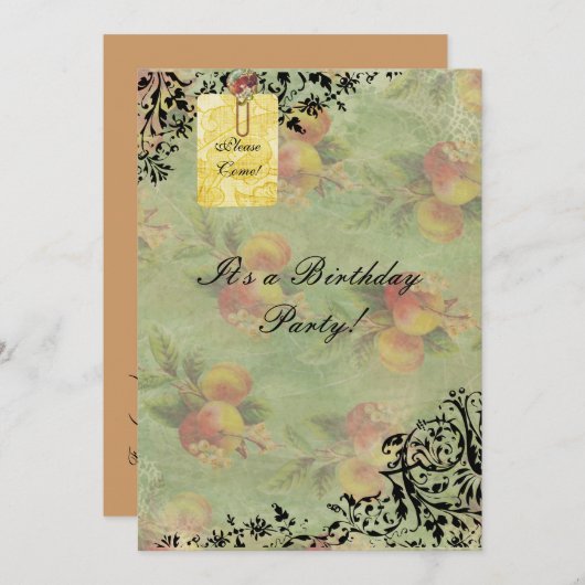 Victoriaans uitnodiging voor peach-verjaardag (Voorkant / Achterkant)