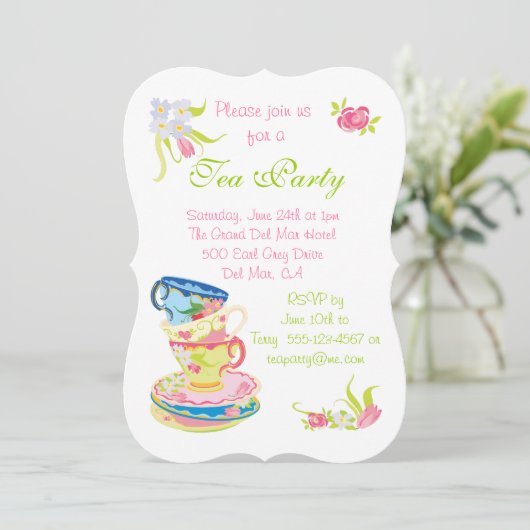 Victoriaans uitnodigingen van Tea Party om gestape (Staand voorkant)