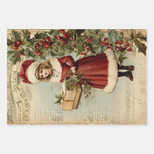  Victoriaans Vader Kerstmis Decoupage Inpakpapier Vel (Voorkant 2)