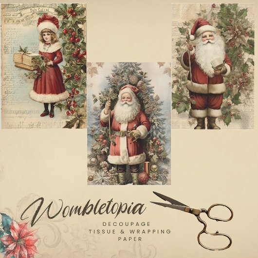  Victoriaans Vader Kerstmis Decoupage Inpakpapier Vel