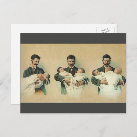 Victoriaans Vaderdag, het zijn Triplets. Briefkaart (Voorkant / Achterkant)