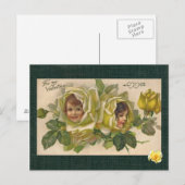 Victoriaans Valentijn 2 Meisjes Gele Rozen Briefka Feestdagenkaart (Voorkant / Achterkant)