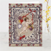 Victoriaans Valentijn Angel Red Heart Kaart (Gele Bloem)