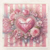  Victoriaans Valentijn Bloemenhart Glazen Onderzetter (Voorkant)