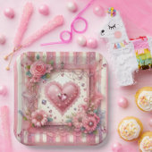  Victoriaans Valentijn Bloemenhart Papieren Bordje (Feest)