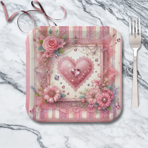 Victoriaans Valentijn Bloemenhart Papieren Bordje