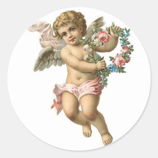  Victoriaans Valentijn Cherub Ronde Sticker (Voorkant)