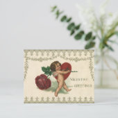  Victoriaans Valentijn Cherub, Roos en hart Feestdagenkaart (Staand voorkant)