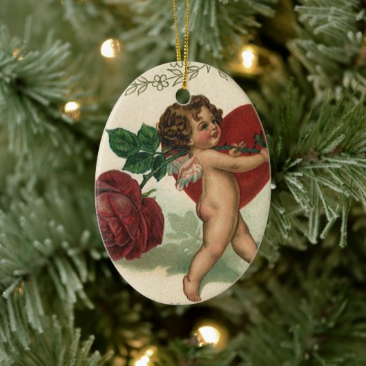  Victoriaans Valentijn Cherub, Roos en hart Keramisch Ornament (Boom)