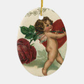  Victoriaans Valentijn Cherub, Roos en hart Keramisch Ornament (Voorkant)