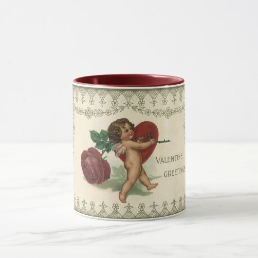  Victoriaans Valentijn Cherub, Roos en hart Mok (Midden)