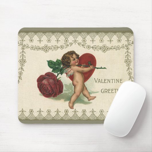 Victoriaans Valentijn Cherub, Roos en hart Muismat (Met muis)
