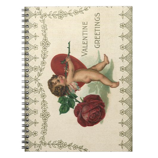  Victoriaans Valentijn Cherub, Roos en hart Notitieboek (Voorkant)