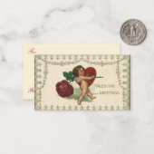  Victoriaans Valentijn Cherub, Roos en hart Notitiekaartje (Voorkant / Achterkant in situ)