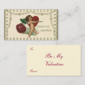  Victoriaans Valentijn Cherub, Roos en hart Notitiekaartje (Voorkant / Achterkant)