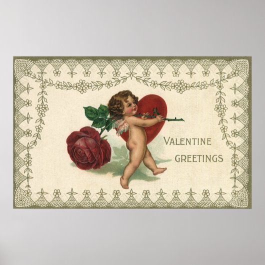  Victoriaans Valentijn Cherub, Roos en hart Poster (Voorkant)